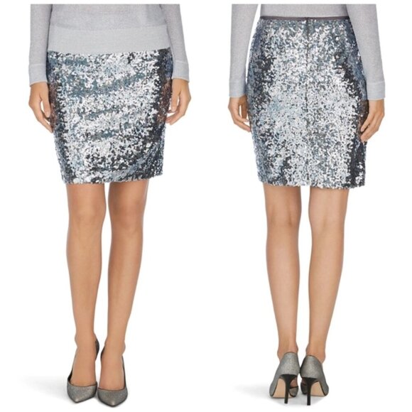 Women's Plus 14 WHBM Silver Sequins Mini Skirt Holiday Wear Fun Party Wear - Picture 1 of 10
